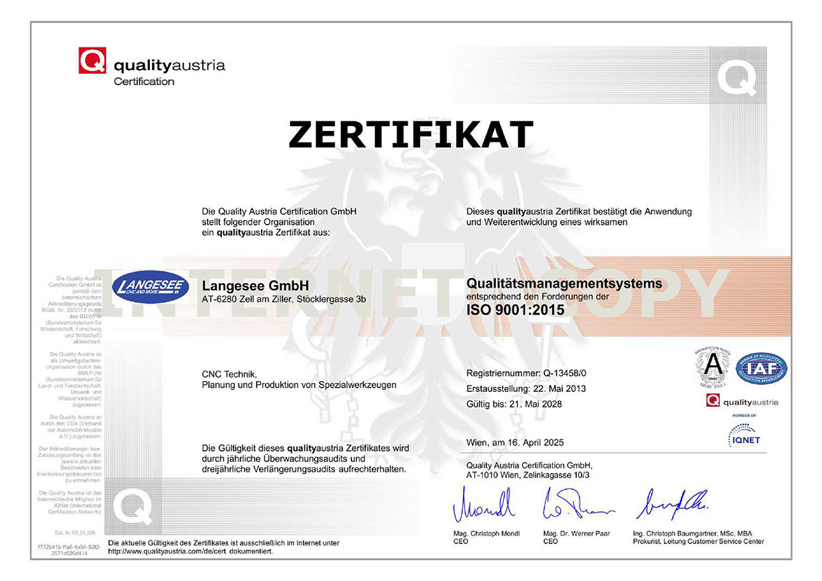 ISO 9001 Zertifikat
